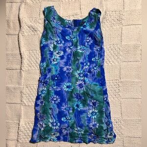 Vintage Jams World Blue Green Floral Sleeveless Mini Dress Pockets Zipper